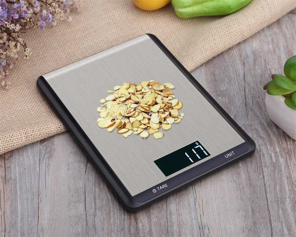 Bilancia da cucina digitale Bilancia per alimenti elettronica Design ultrasottile Bilancia da cucina domestica Display LCD Spazio compatto Facile da pulire, Nero-5KG/1G