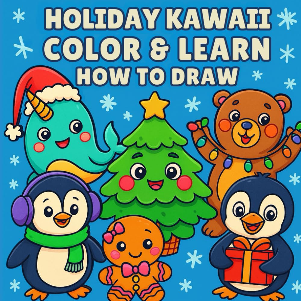Holiday Kawaii Color & Learn How To Draw: A Cute Holiday Coloring & Step-By-Step Drawing Book for Kids