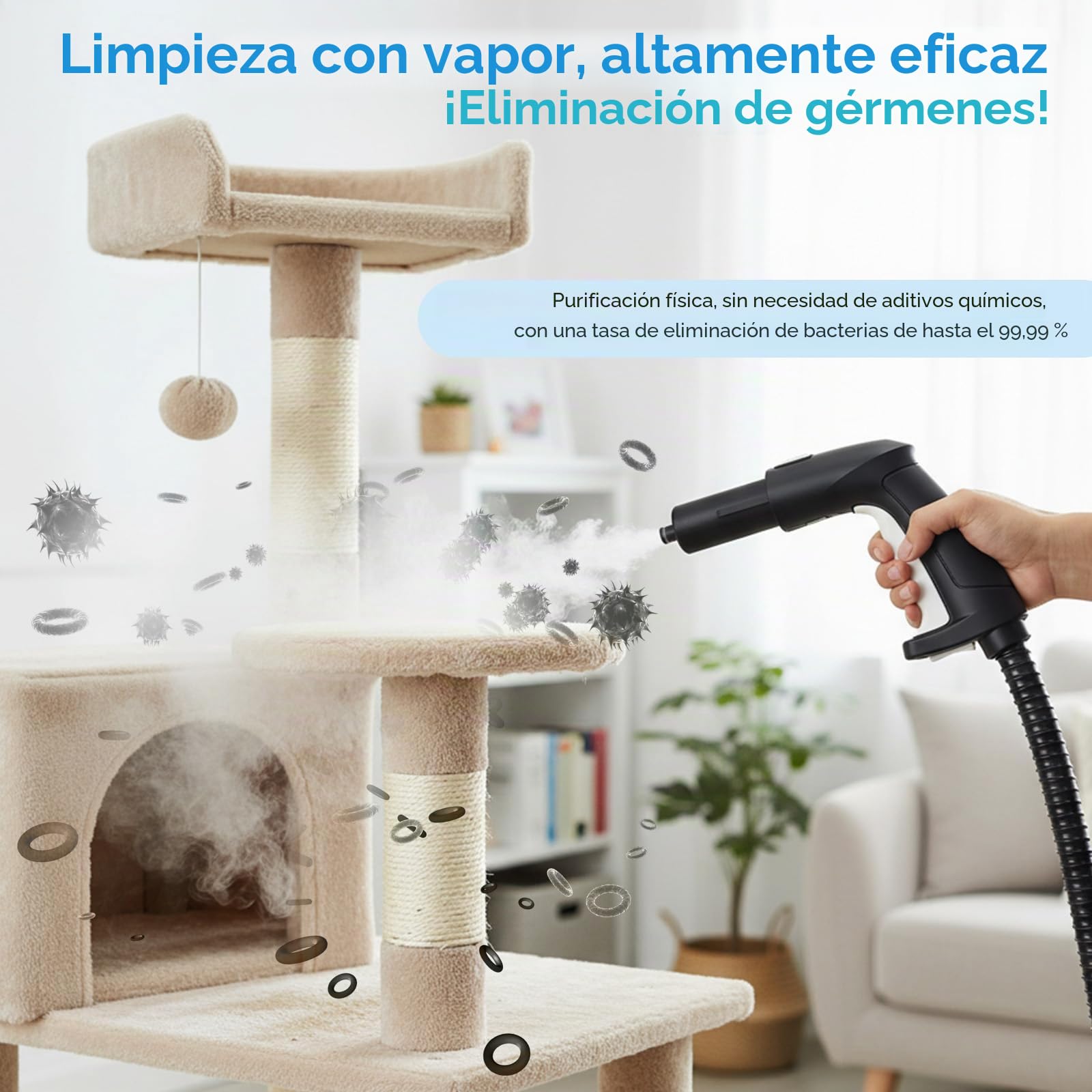 Limpiador a vapor 2000W con 5 bar de presión - Depósito de 2 litros para 100m² de superficie - Set de accesorios de 18 piezas - Limpiador a vapor portátil con cabezal de cepillo giratorio