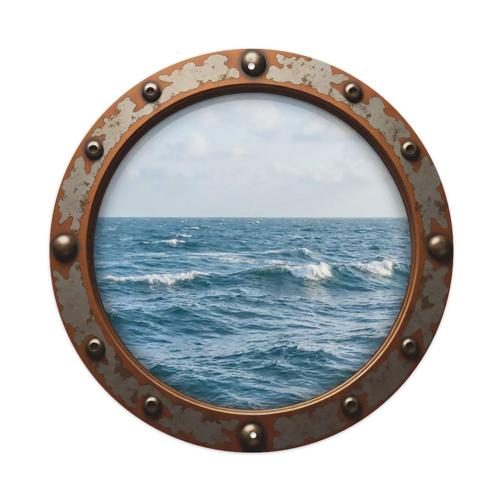 Vintage Porthole Moderate Waves Nautical Window View Metal Tin Sign