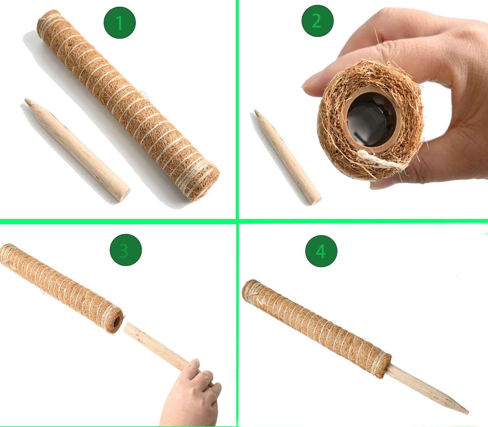 4 Tuteurs Coco 40cm Pour Plantes Grimpantes - Support Fibre Coco Naturelle Extension Poteau Jardin Maison
