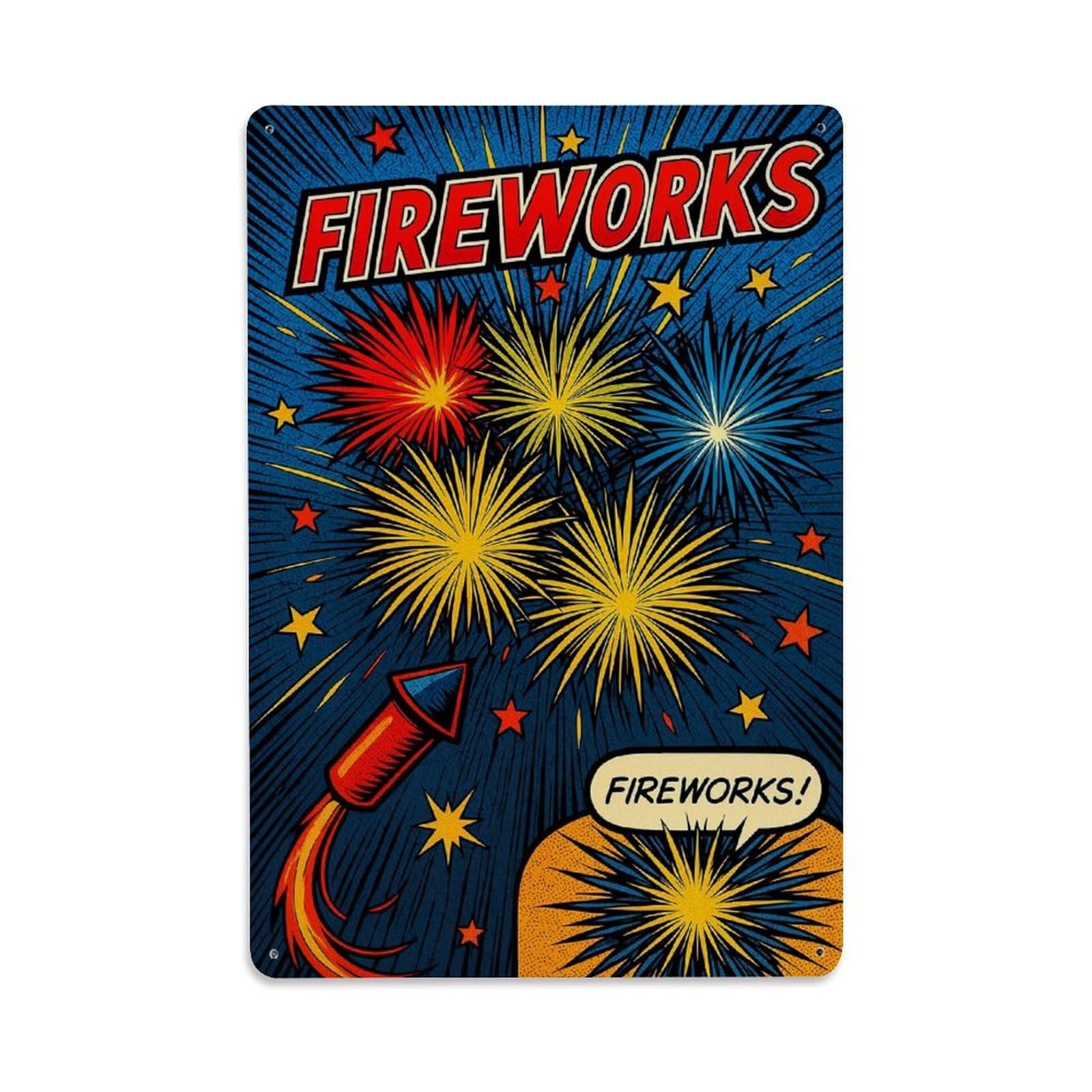 Nestemfo Vintage Fireworks Rocket Stars Burst Pattern Tin Sign Metal Sign, Living Room,Bar, Home, Bedroom Wall Decor,Retro Metal Poster 8X12 Inches