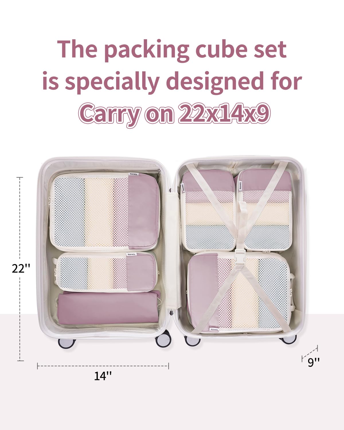 Narwey 6er-Set Kompressions-Verpackungswürfel für Reisen für Damen, Pack-Organizer für Rucksack, Gepäck, Koffer, Seesäcke (Dusty Rose)