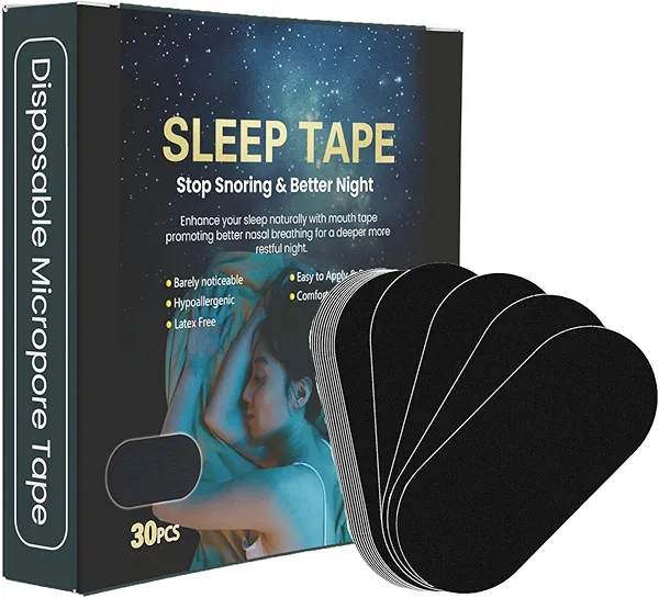 Mouth Tape for Sleeping 30 Pack Black Gentle Premium Tape, Latex-Free, Gentle