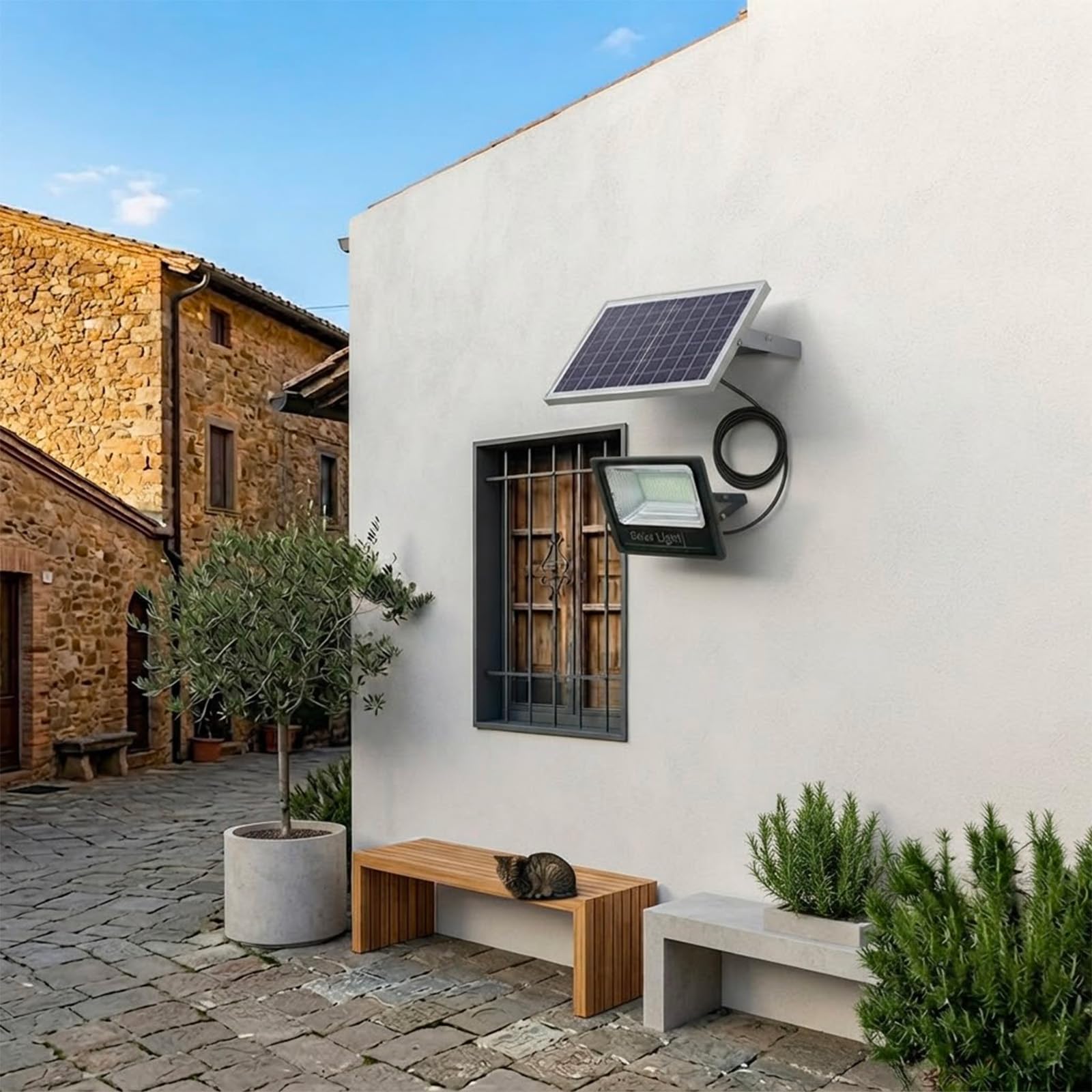 Faro Solare LED 800W con Pannello Solare, Luce Esterno 6500K Ultra Potente, Sensore Crepuscolare Automatico, Telecomando, IP66 Impermeabile, Faretto da Esterno per Giardino, Cortile, Strada