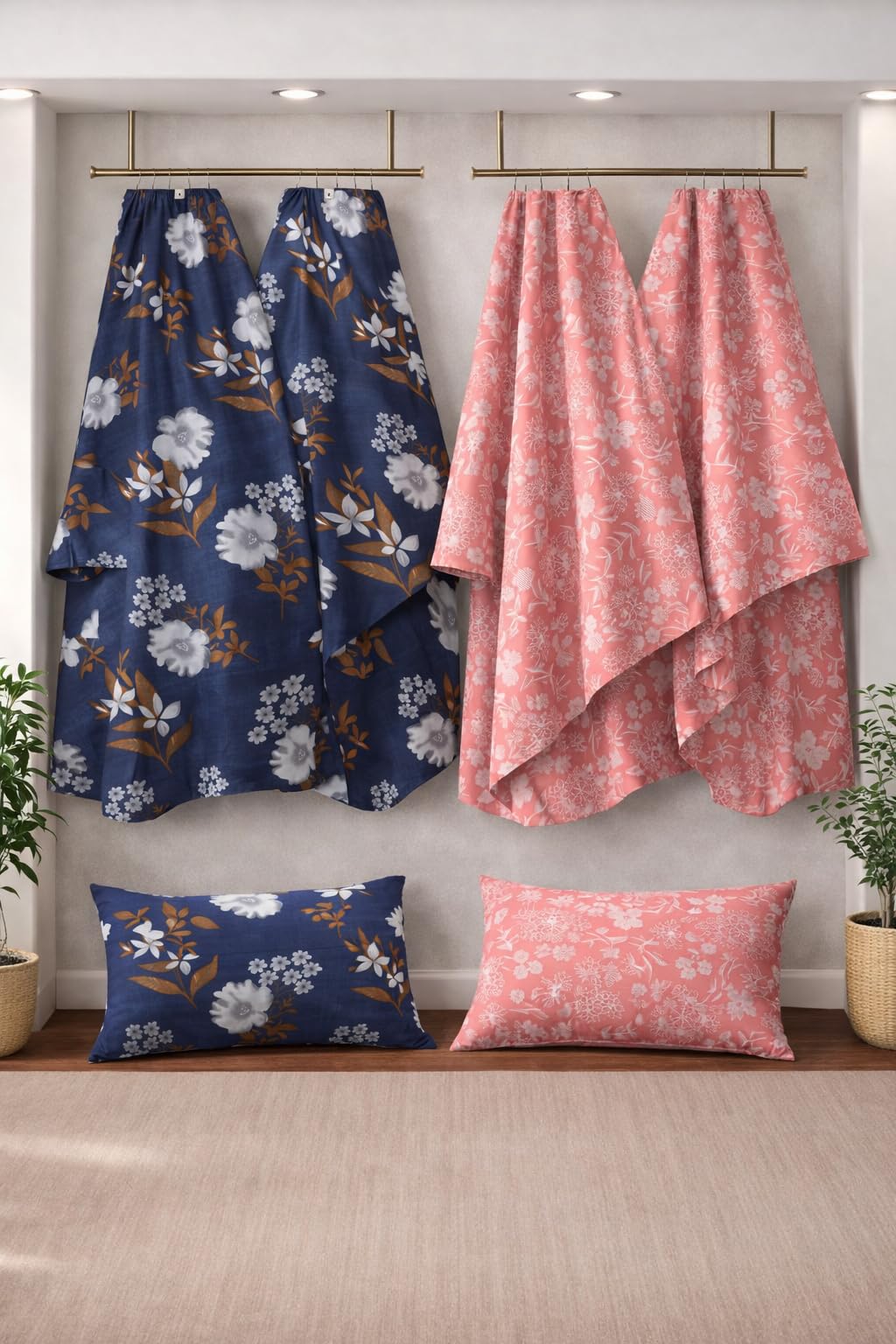 BSB HOME 2 Bedsheet Combo Set with 4 Pillow Covers – Premium Cotton Glace Cotton Microfiber Printed Double Bedsheets, 2 Elegant Colors, Soft Breathable Luxury Bedding Set - Dark Blue and Pink-picture-19