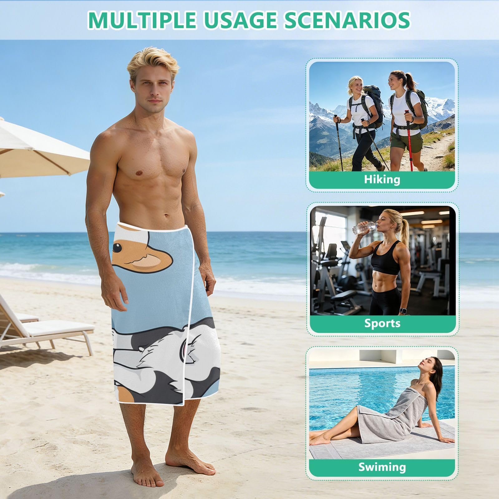 Toallas de playa grandes con bolsas de malla para adultos, toalla de baño con patrón de perros Corgi con cierre magnético, toalla absorbente de secado rápido para piscina, camping y viajes, 190