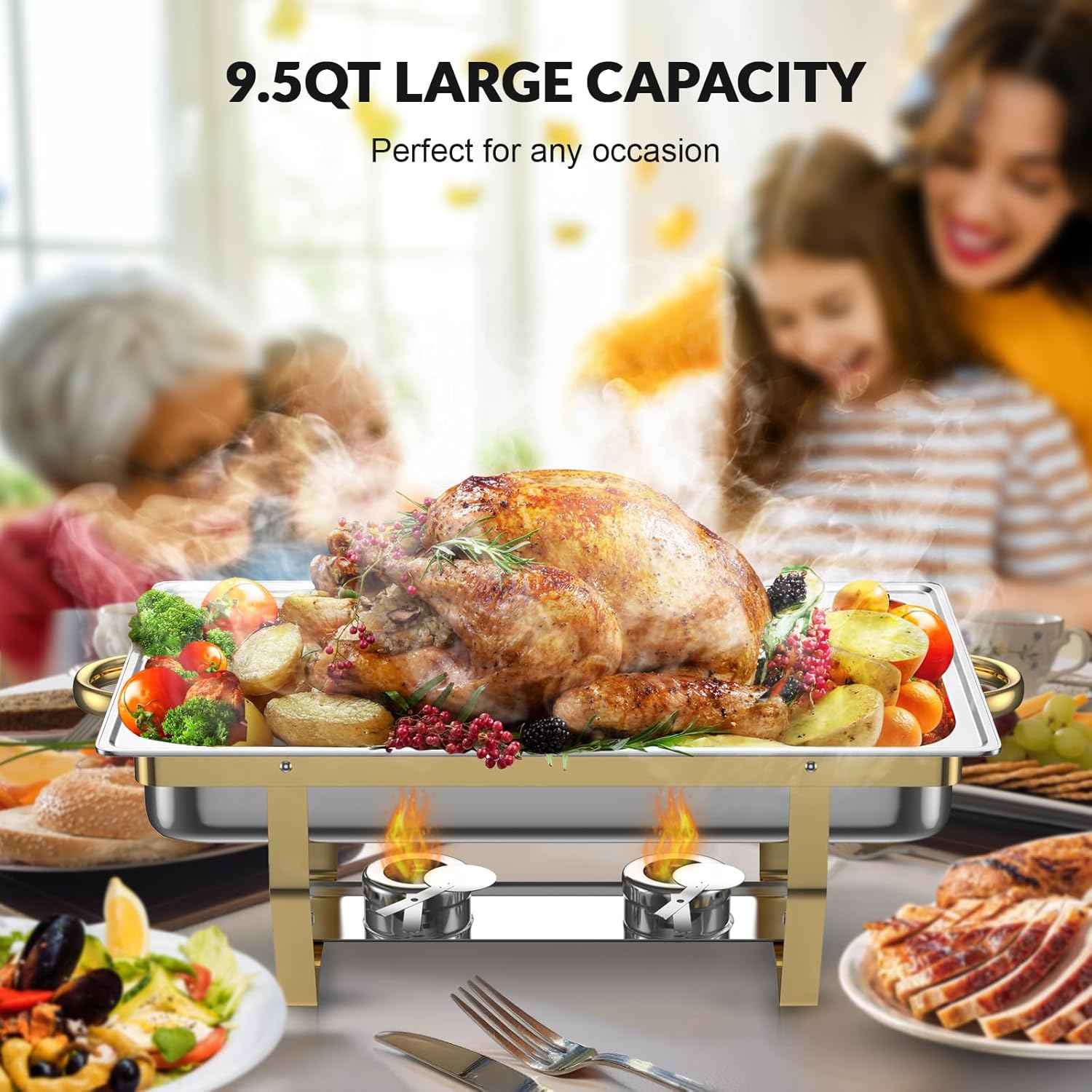 9.5QT Chafing Dishes for Buffet 2 Pack, Warming Trays for Buffet, Stainless Steel Buffet Servers and Warmers for Party Wedding Family Gathering- Golden