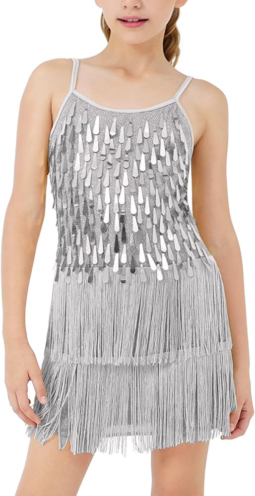 Costume Danse Latine Fille LOLANTA - Robe Paillettes à Franges Avec Short - Rumba Salsa ChaCha