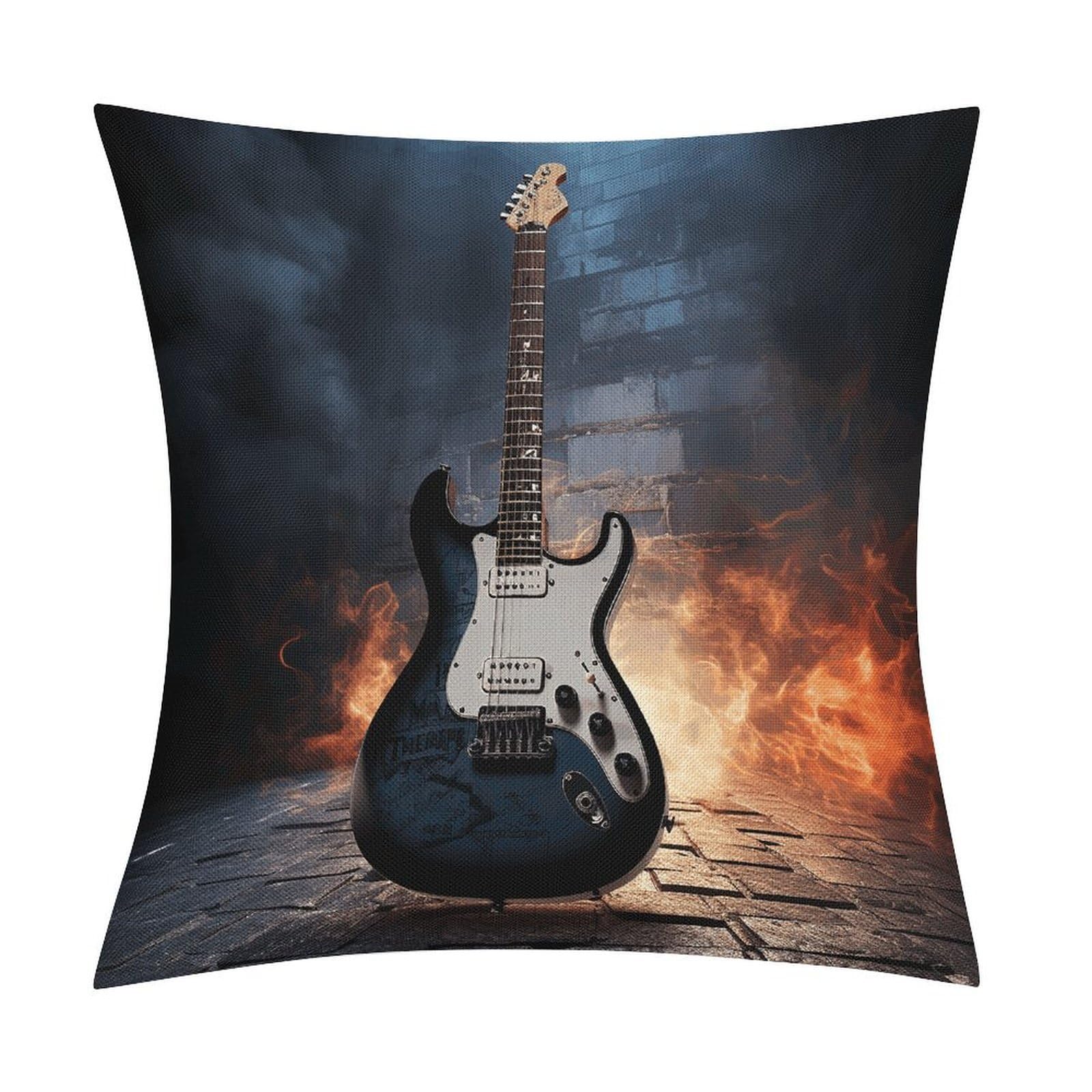 Fodpand Style Electric Guitar Pillow Covers 18X18 Inch, Pillow Cases Boho Farmhouse, Throw Pillow Covers For Couch Sofa Bed Spring Home Decor