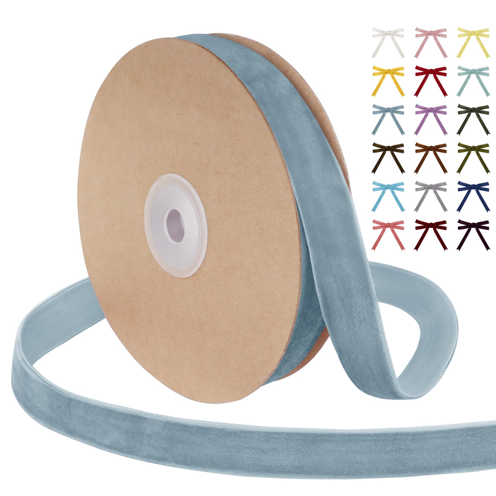 Uiopa Light Blue Velvet Ribbon, 15mm x 9m Single Face Wrapping Ribbon, Vintage Velvet Ribbons for Gift Wrapping, Wreaths, Wedding, Party, Home Decor, DIY Crafts โ image 1