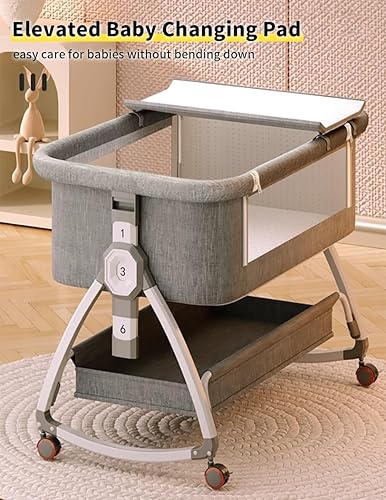 Miniatura 3 de bonbay Moisés de bebé, moisés de noche para bebé, 4 en 1, moisés portátil con ruedas, mosquitero y cesta de almacenamiento, cuna mecedora ajustable