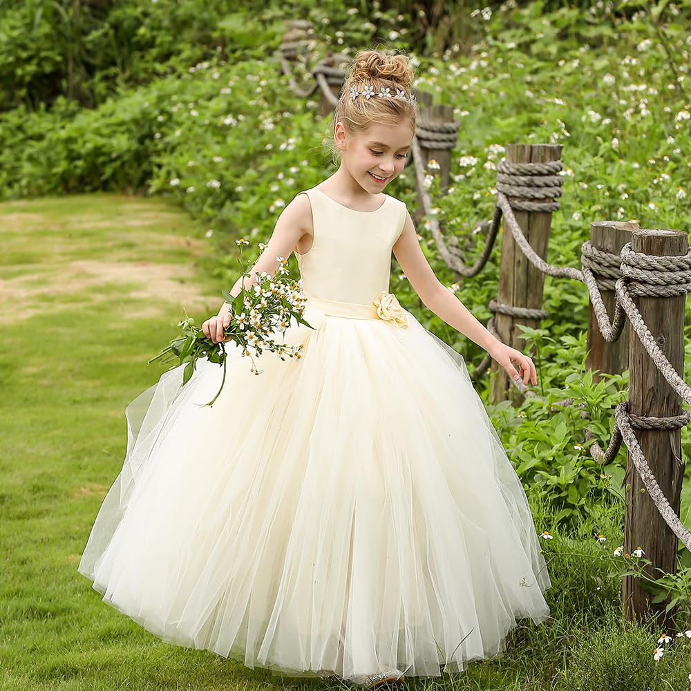 PLWEDDING Vestito da ragazza di fiori, per compleanno, tutù, pageant, in tulle, da principessa, per feste, matrimoni, bambini,