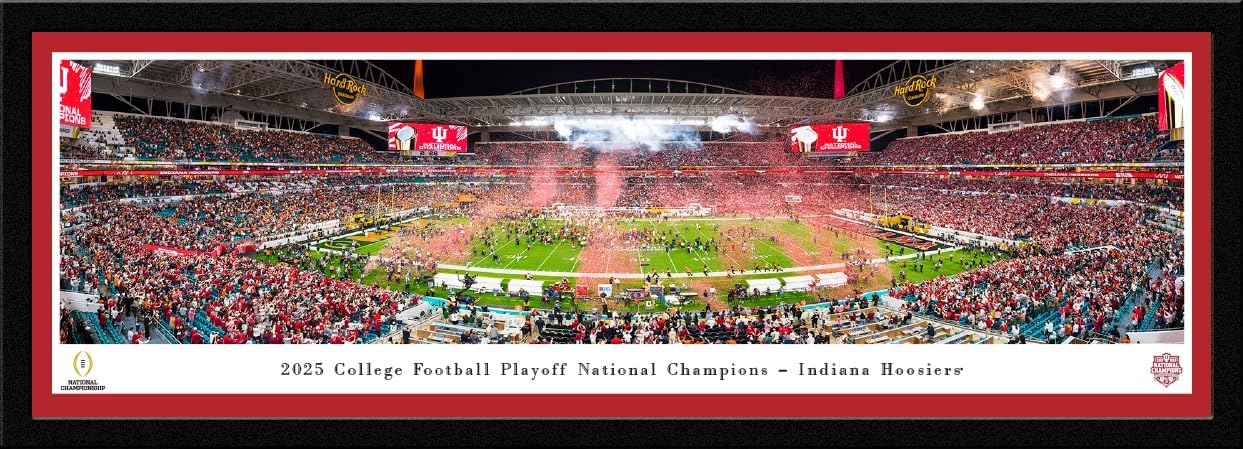 2025 CFP Champions, Indiana Hoosiers - Single Mat, Framed Print by Blakeway Panoramas