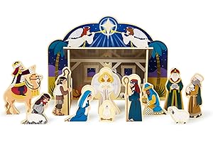 Melissa & Doug Classic Wooden Nativity Stable & Figurines