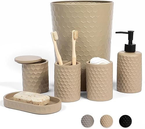 zccz Juego de accesorios de baño de 6 piezas, soporte para cepillo de dientes, taza para cepillo de dientes, dispensador de jabón, bandeja de