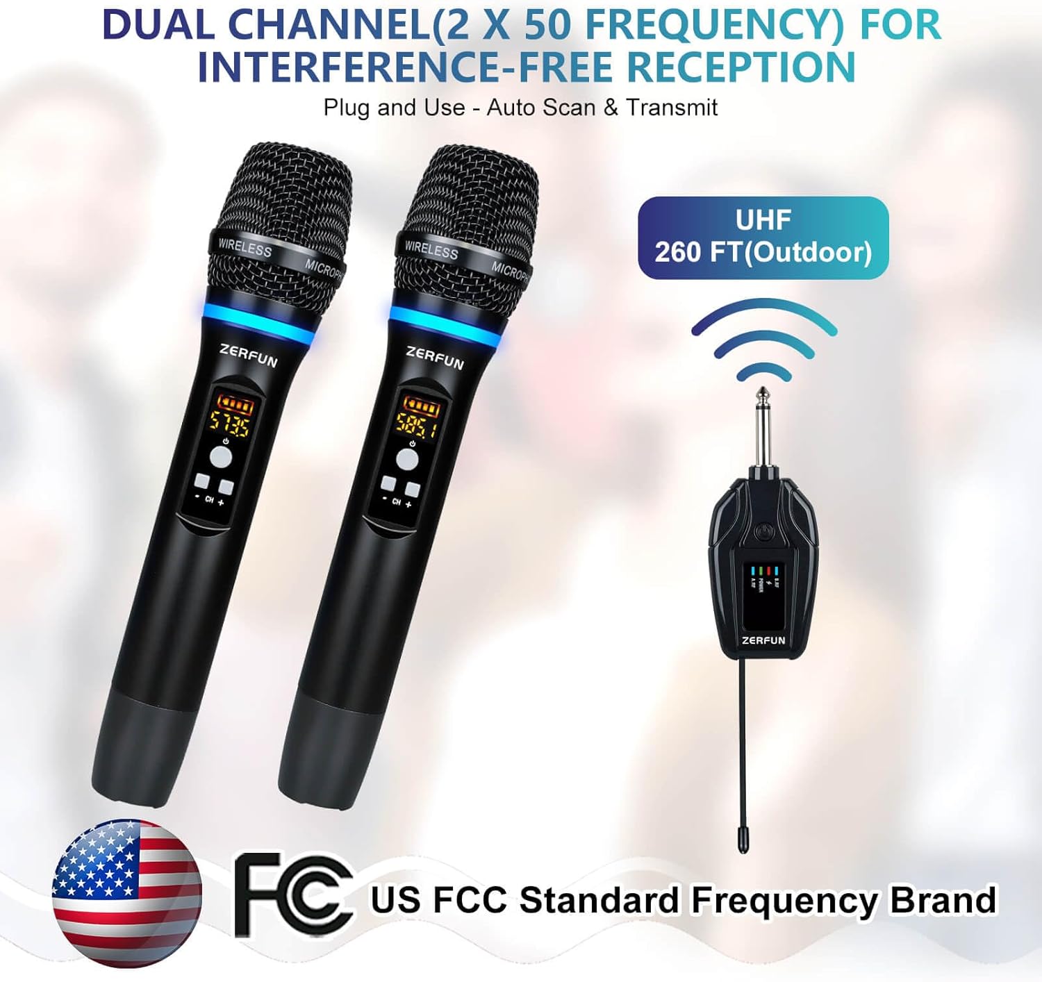 Dual Wireless Microphones Rechargeable, UHF Metal Wireless Mic System Cordless Microphone Professional with Channel Control for Karaoke Singing Church Events - Image 4
