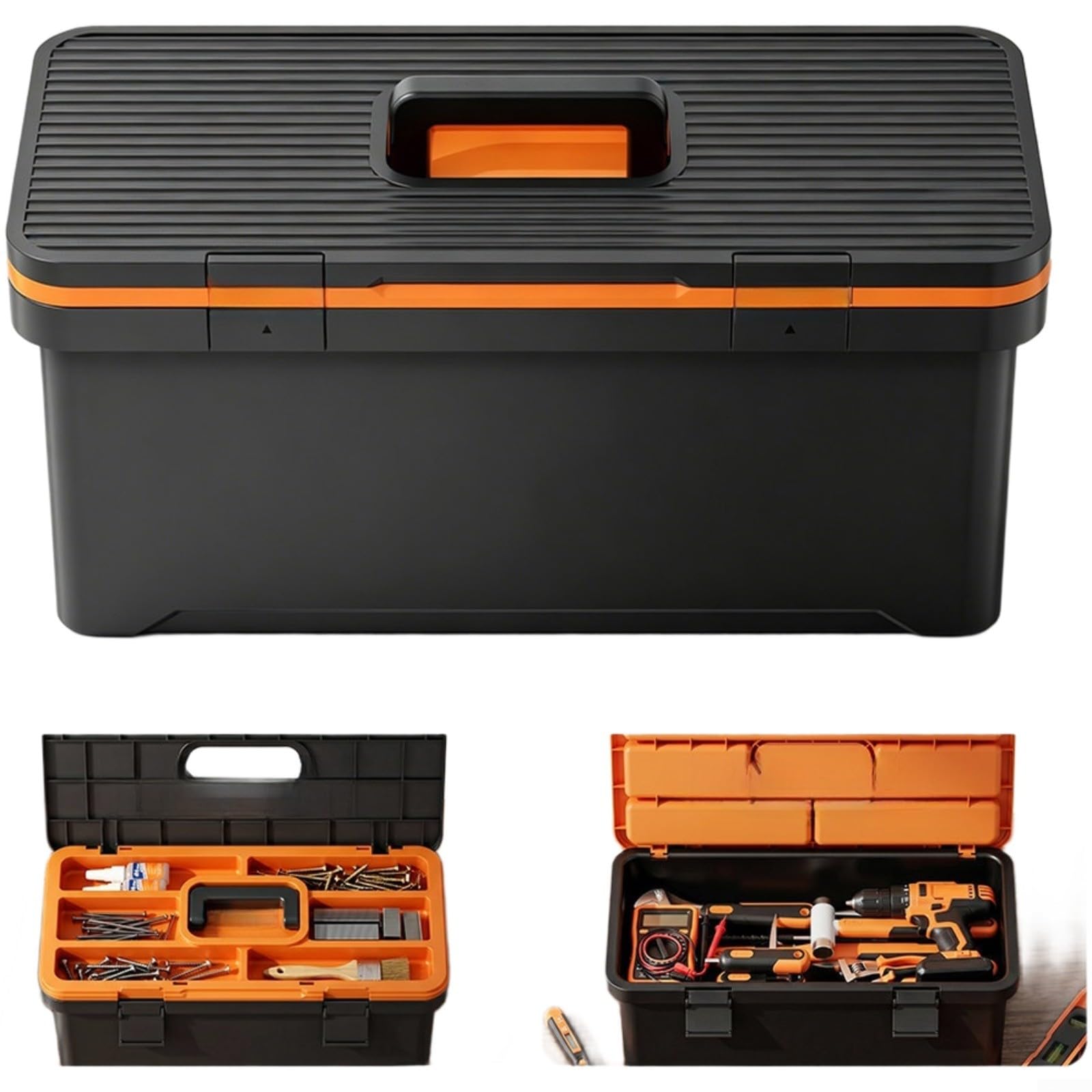 Cassetta degli attrezzi in plastica, organizer modulare a doppio strato con manico, custodia in PP+ABS per strumenti e parti, 46x21x21cm (19)