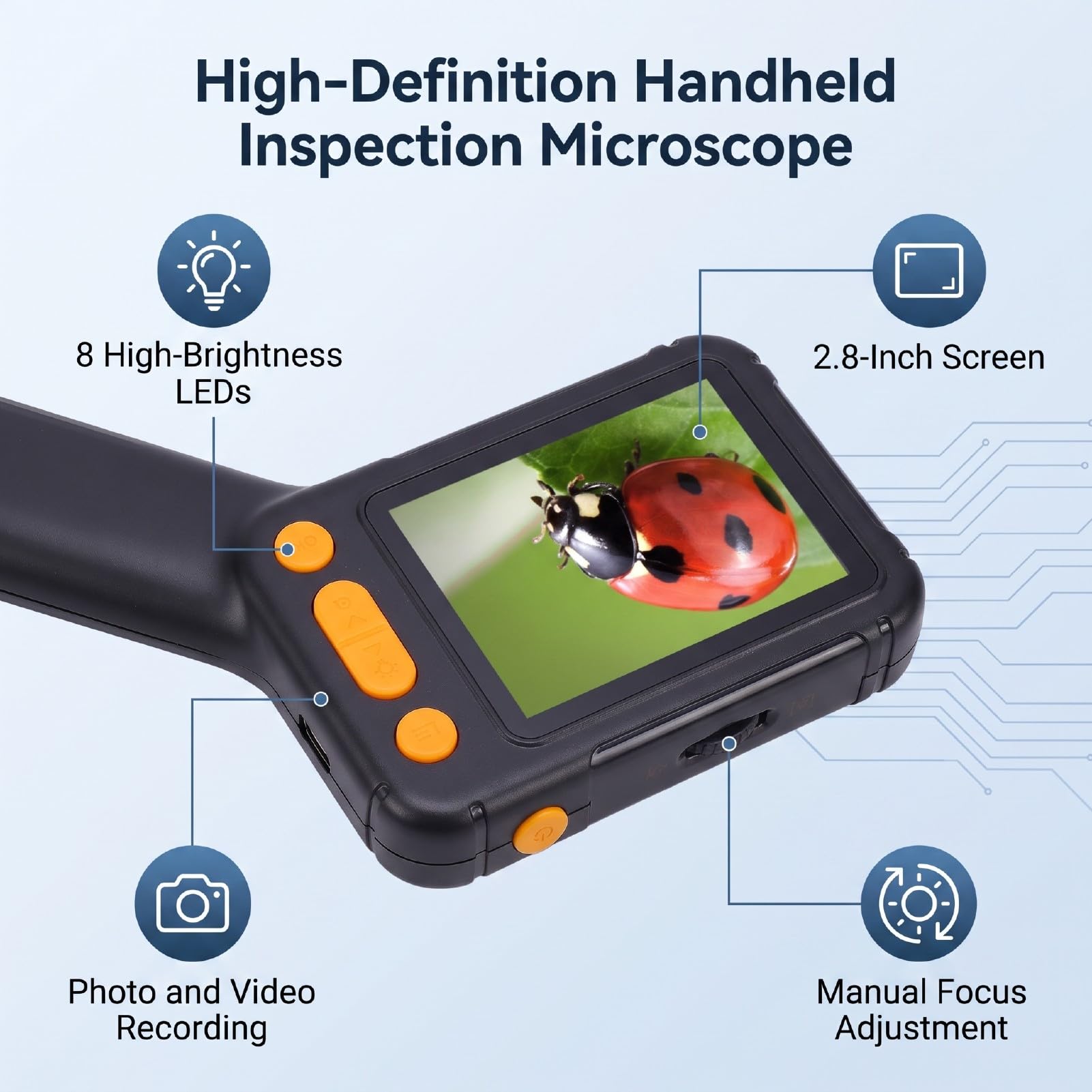 Goshyda Microscopio Digitale Portatile con Schermo da 2,8 Pollici, 8 Luci