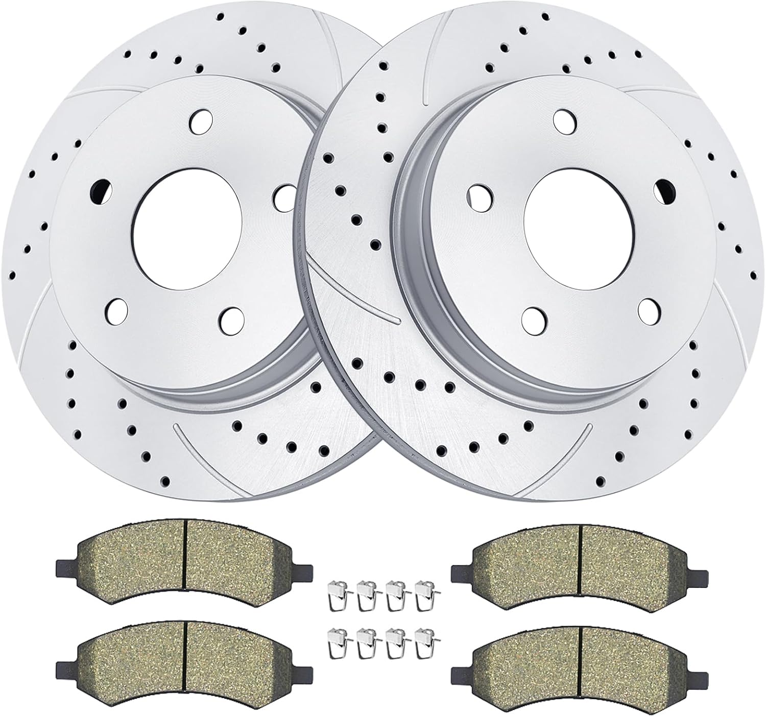 Front Brake Kit Drilled & Slotted Brake Rotors Ceramic Brakes Pads Fit for Chrysler Aspen 2007-2009 Dodge Durango 2007-2009 Dodge Ram 1500 2006-2018 5-Lug