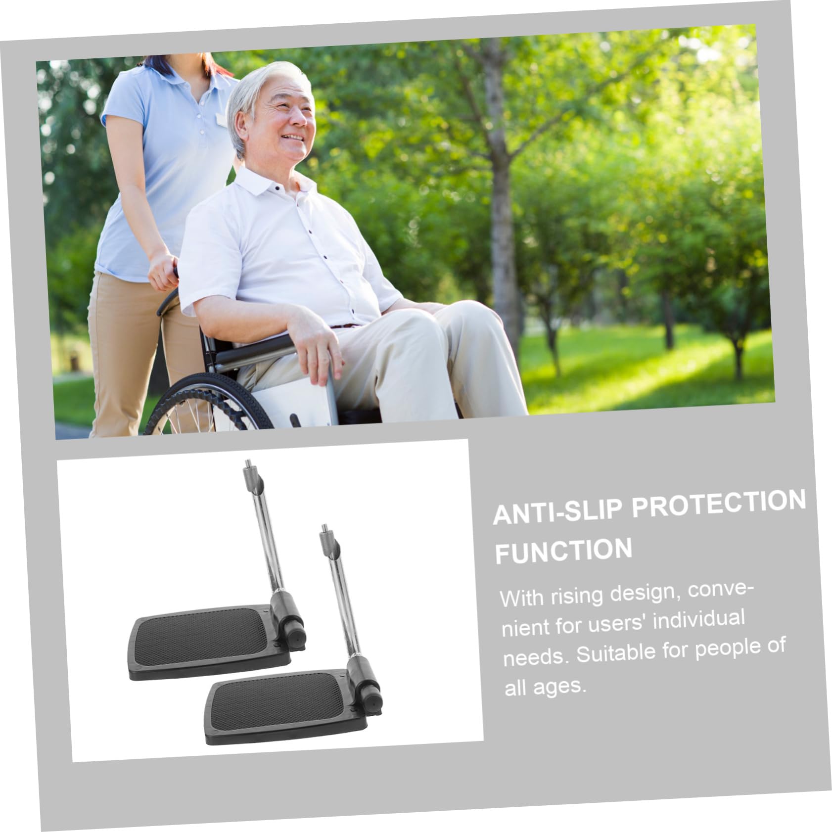 CALLARON Reposapiés para Silla de Ruedas 1 Par, Pedales Elevadores con Poste, Plástico Negro, Protección Antideslizante, Adaptación
