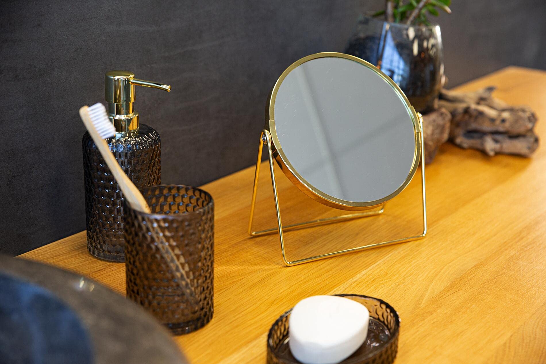 RIDDER Summer Make-Up Mirror, Cosmetic Mirror, Standing Mirror, Gold, with 5x Magnification, Handy, 18.5L x 20.5W cm - Image 2
