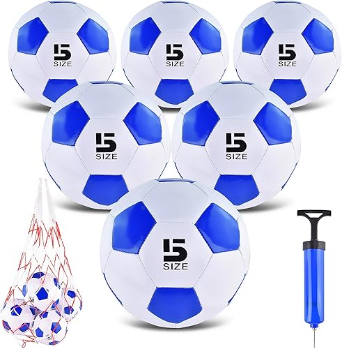 Miniatura 1 de ELKCIP Paquete de 6 pelotas de fútbol clásicas desinfladas tamaño 345 con bomba y bolsa de malla para interiores y exteriores, césped,