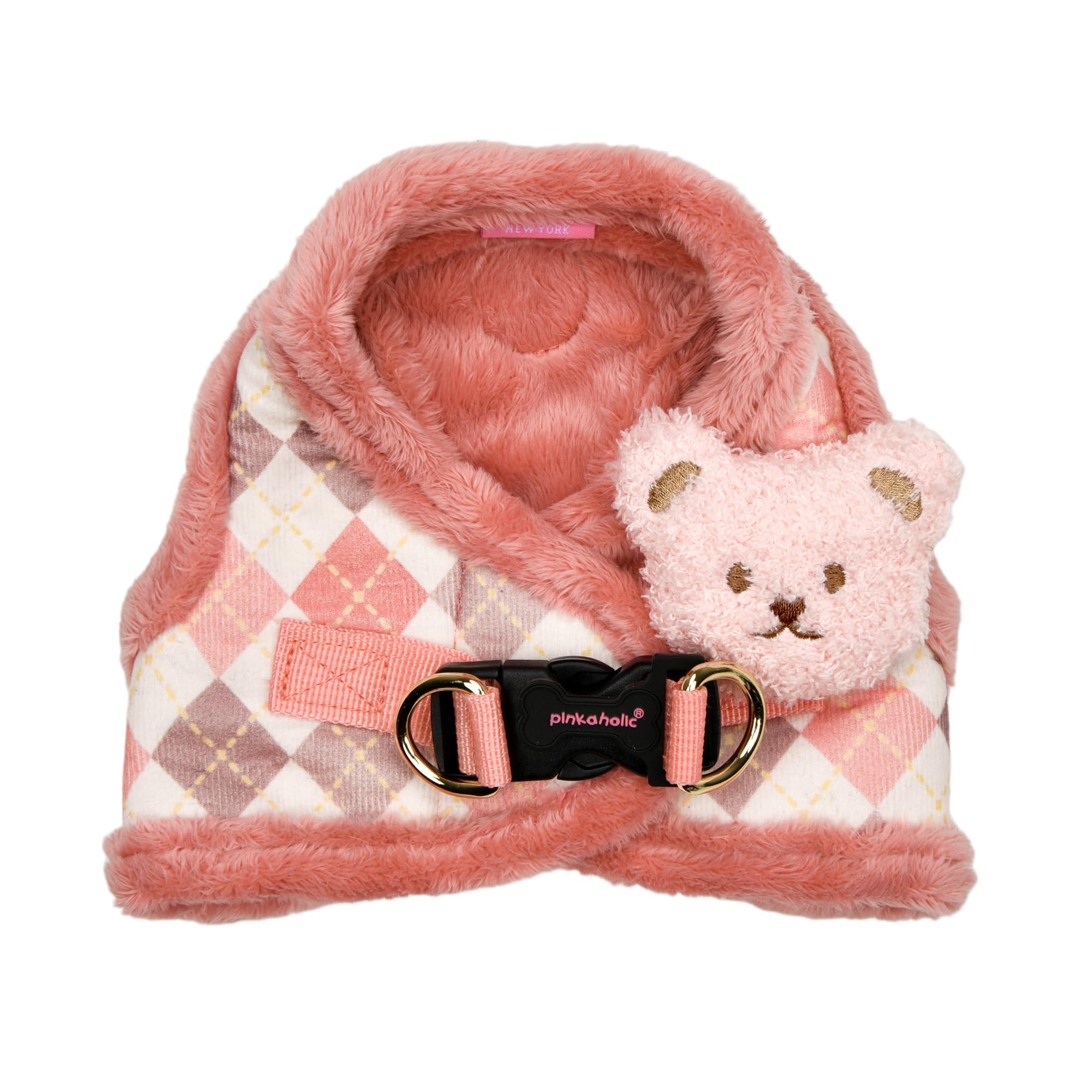 Pinkaholic New York Annika Vest Dog Harness Step-in Warm Winter Argyle Pattern for Small Dog, Indian Pink, Medium