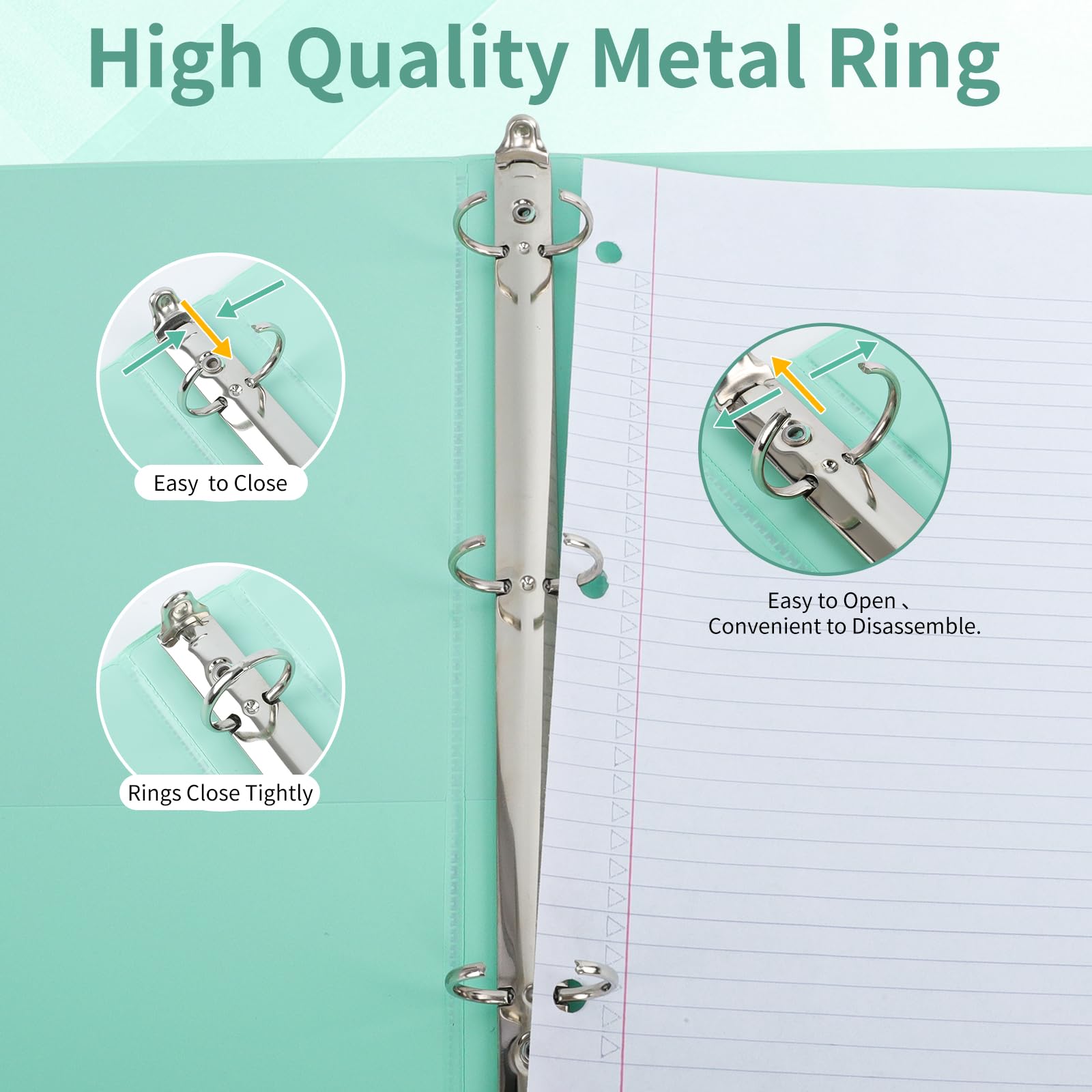 SUQJOY Raccoglitore a 3 anelli da 2,5 cm, raccoglitore ad anelli rotondo da 2,5 cm con 2 tasche interne, raccoglitore con copertina trasparente, contiene carta da 21 x 28 cm, raccoglitori per ufficio,