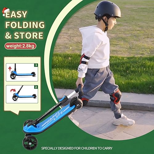 Miniatura 5 de besrey Patineta para niños de 3 a 8 años, scooter de 3 ruedas para niños con altura ajustable, scooter plegable para niños con ruedas de luz LED,