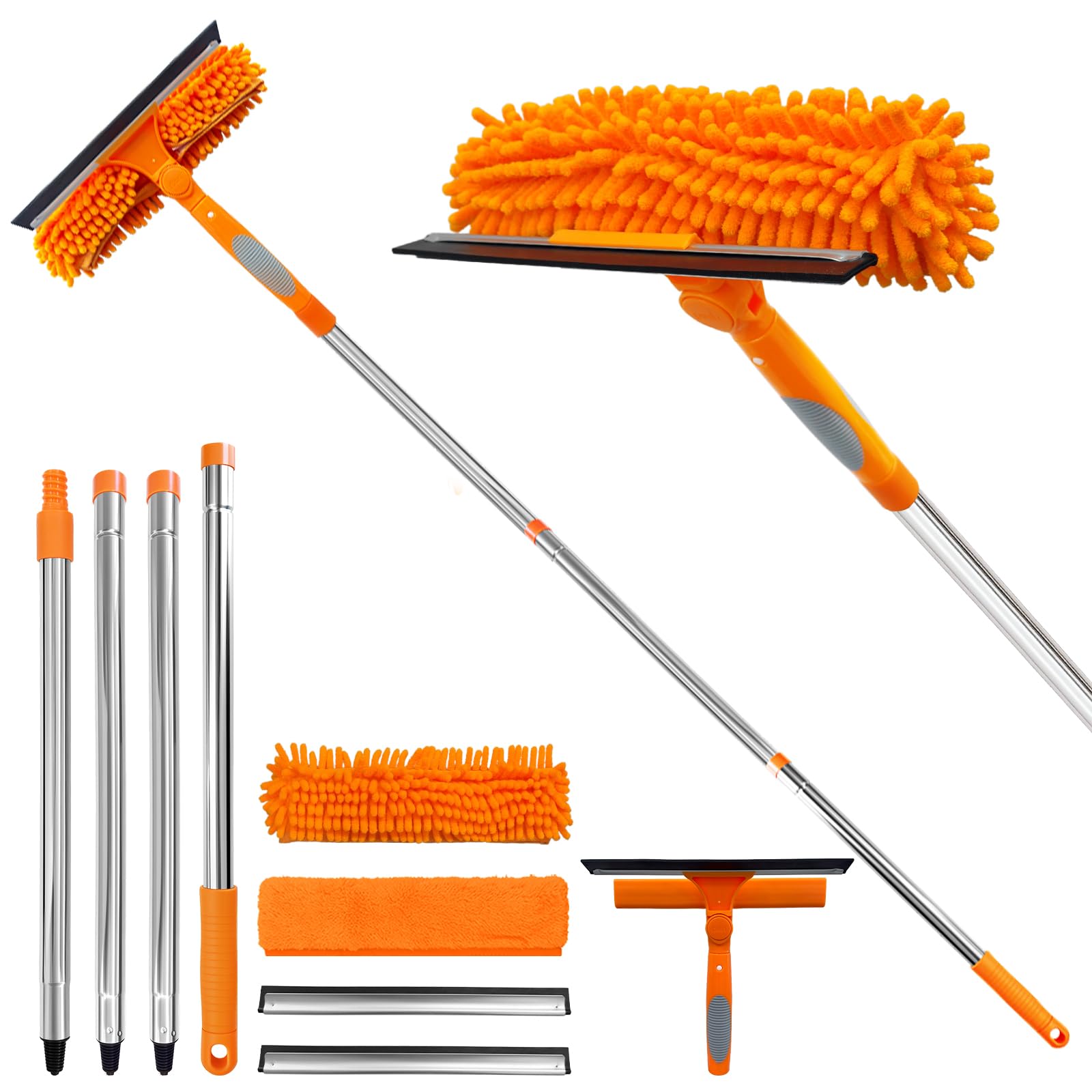 67" Squeegee Window Cleaner 2 in 1 Rotatable Window Cleaning Tool Kit with Extension Pole, Window Washing Equipment with Bendable Head for Indoor &