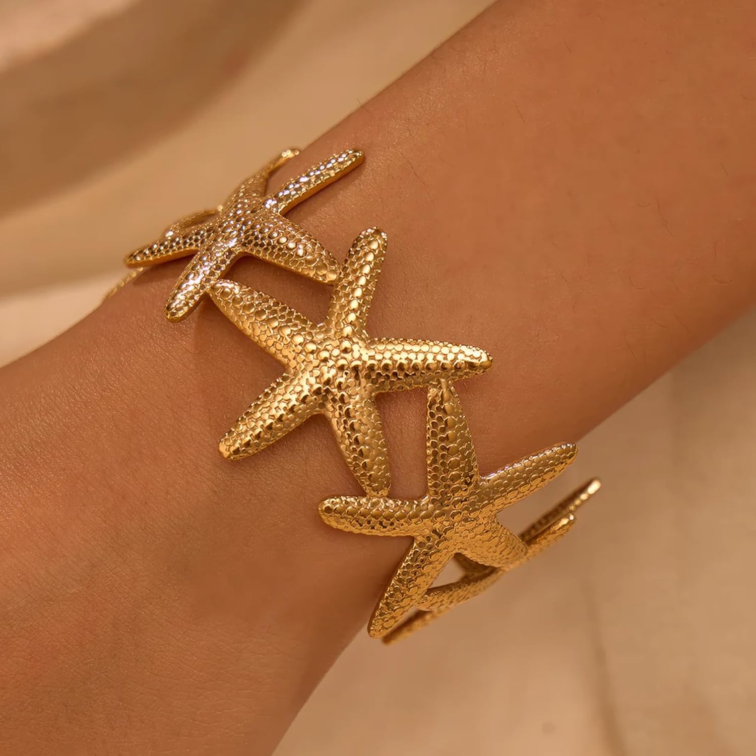 Gold Starfish/Sun Cuff Bracelet for Women Summer Beach Bracelet Adjustable Statement Bracelets Coastal jewelry - Image 7