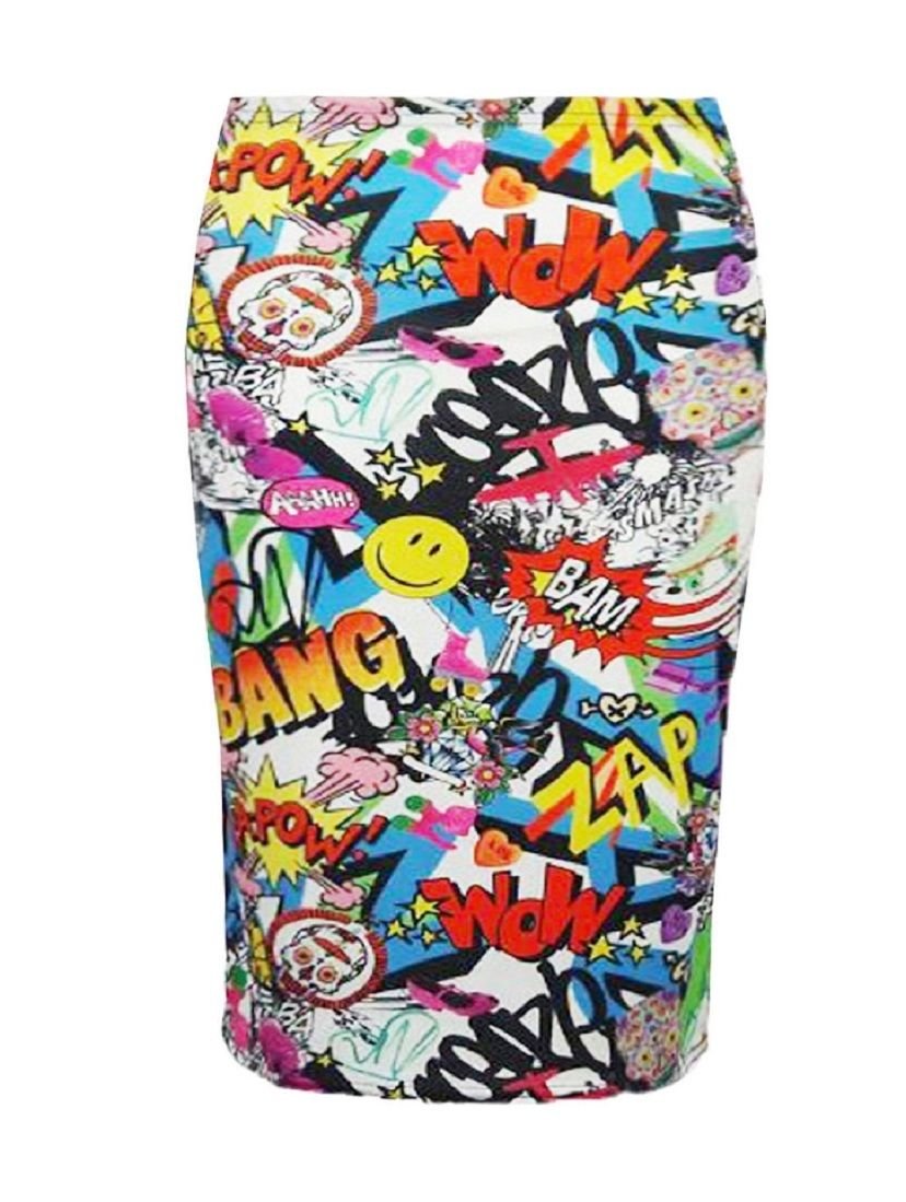 Unbranded New Women Printed Midi Bodycon Pencil Skirt Ladies High Waist Tube Skirt Fancy Dress (XXXL (UK 24-26), Bang Print)