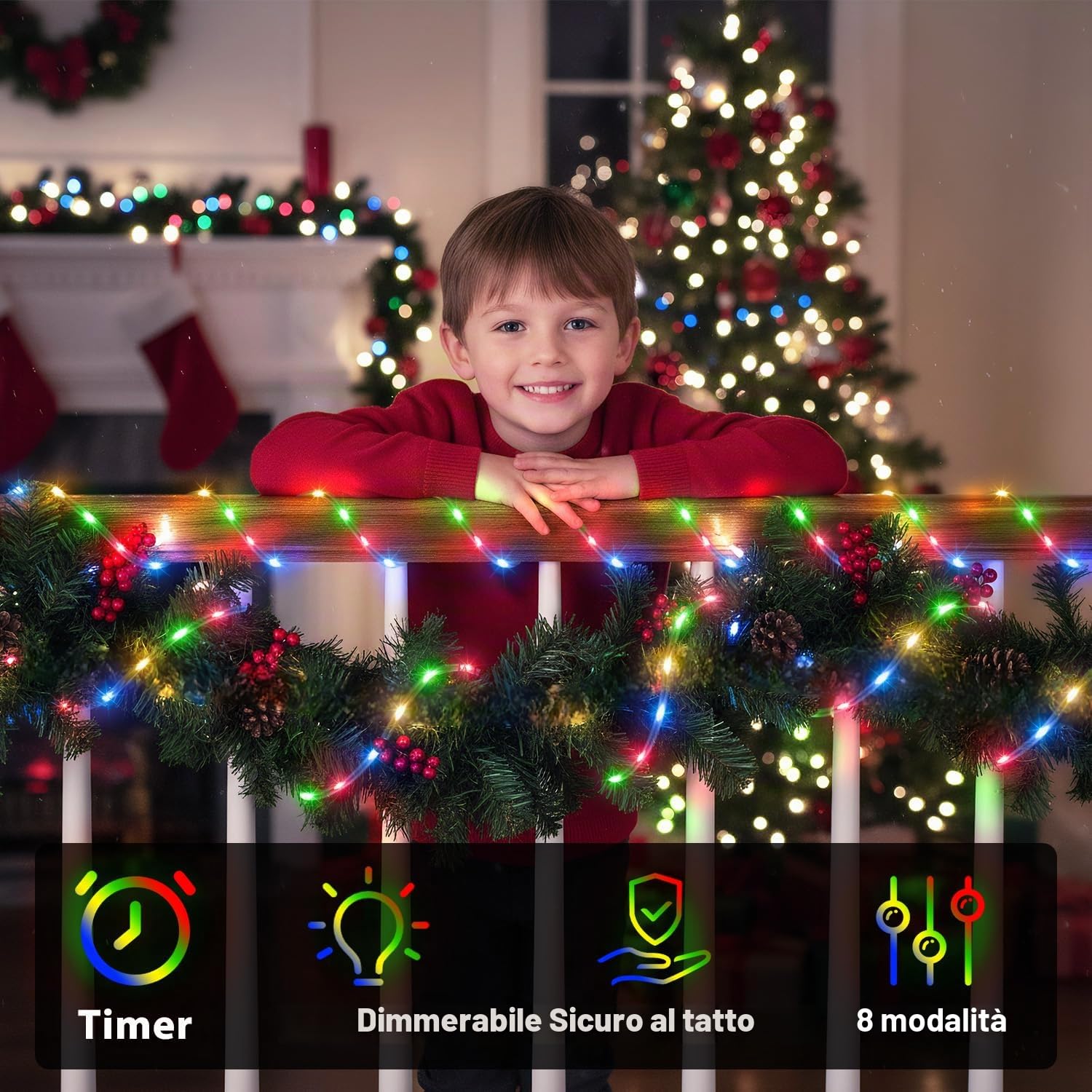 StarryEver Tubo LED da 20 m per esterni, diametro 5,5 mm, 800 LED, illuminazione natalizia, multicolore, alimentazione elettrica, per Natale, giardino, balcone