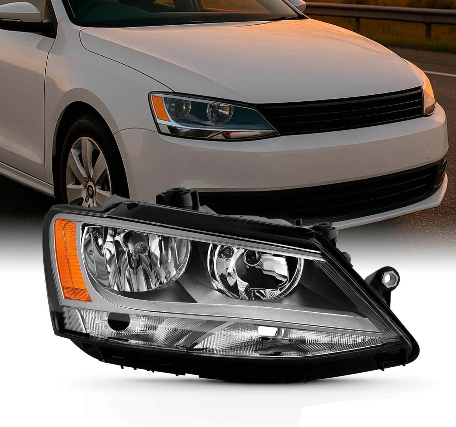 AKKON - For 2011-2018 VW Jetta 4-Door Sedan Models Passenger Right Side [Chrome Halogen] Headlight Replacement