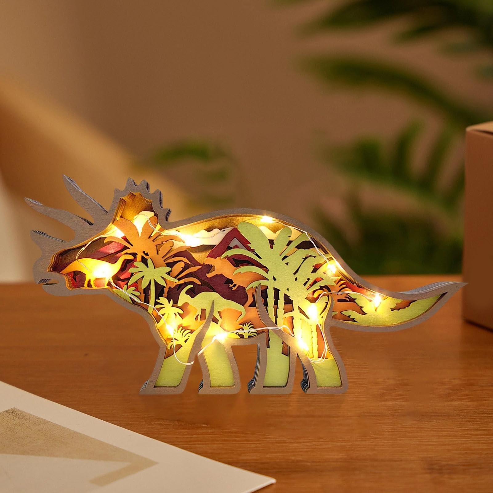 Amazon.co.jp: Ghjkldha デスク木製恐竜、彫刻恐竜ライトアップ