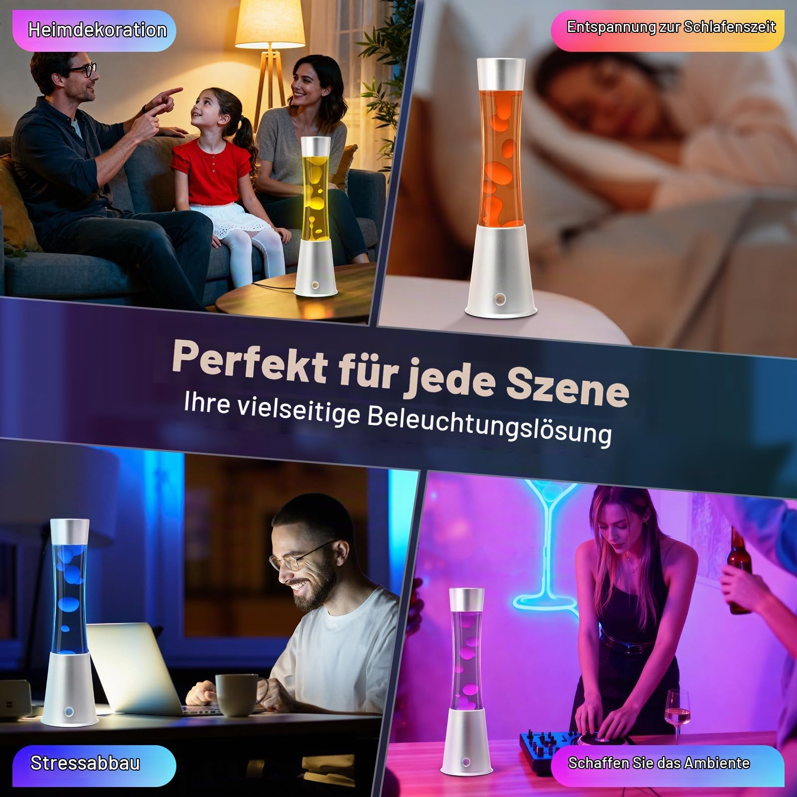 Lavalampe, 17-farbige LED Stimmungslampe mit Fernbedienung. Für Büro, Deko & Entspannung, ideal für Erwachsene und Kinder