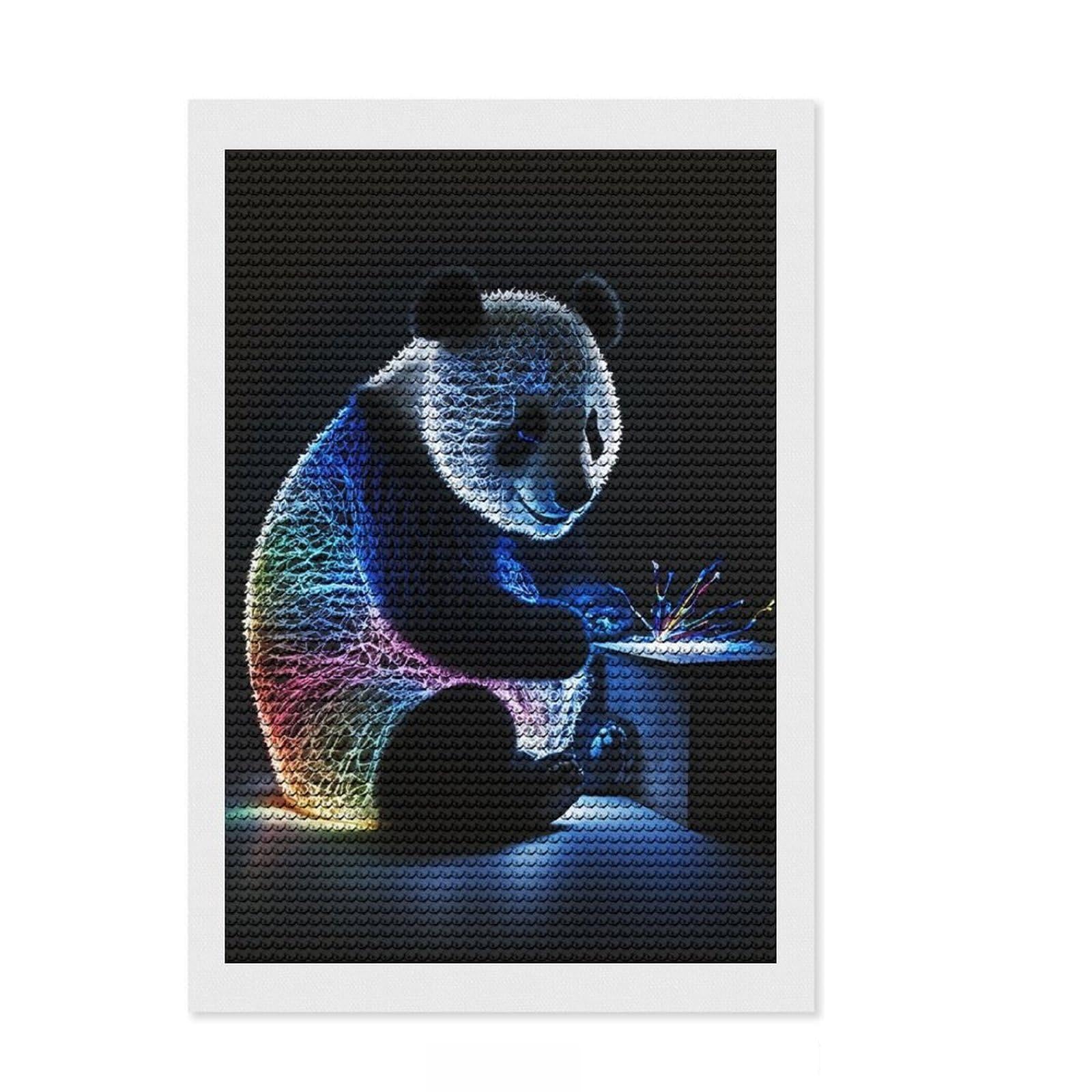 Junmoney Panda Fiber Optic Lighting Diamond Art Canvas 8"x12", for Beginners, Easy to Enjoy, Cosy Home Accent, Christmas Gift, Enjoyable At-Home Hobby