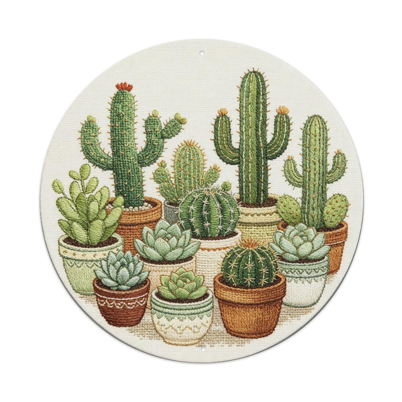 Succulent Garden Embroidery Metal Tin Sign Plaque