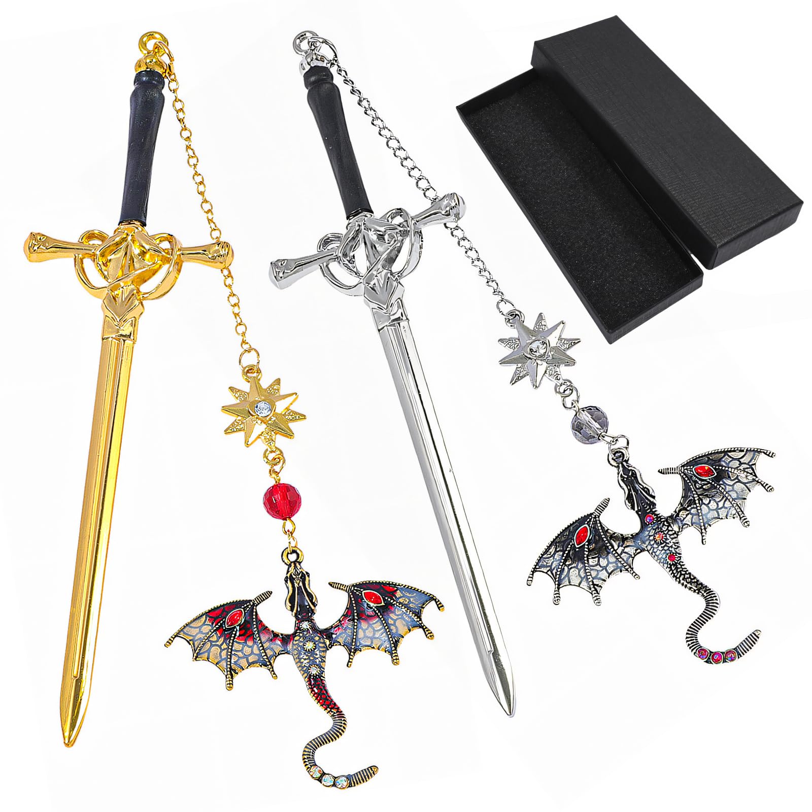 2Pcs Fourth Wing Bookmark, Dragon Bookmark for Readers, Fantasy Fourth Wing Dragon Sword Bookmarks, Gothic Dragon Book Marker, Durable Bookmarks with Dragon Design for Book Lovers