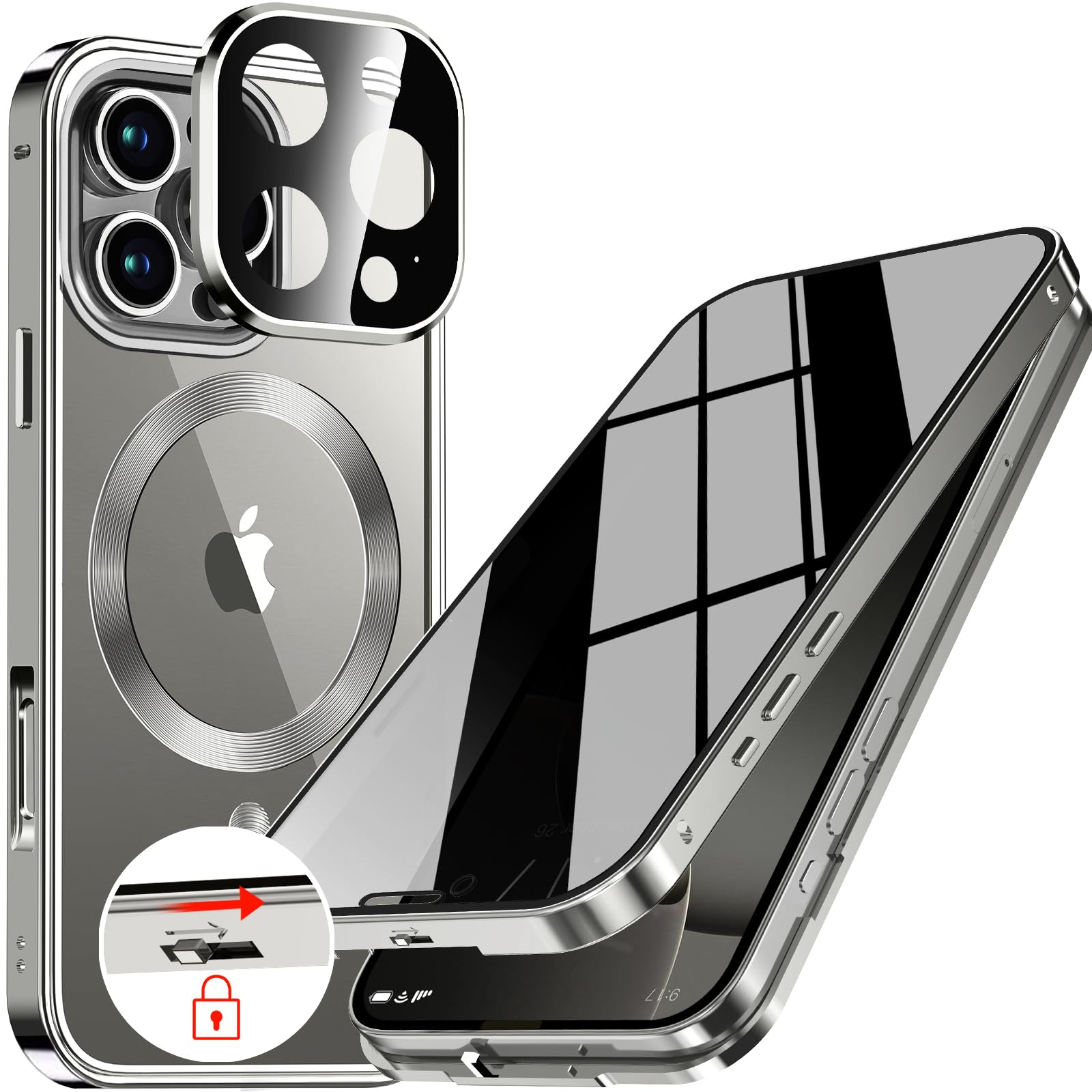 Metalen CD-ring en veiligheidsslot, magnetische beschermhoes voor iPhone 16 Pro, geïntegreerde lensbescherming, met geïntegreerd 9H glazen display, luxe goud Metalen CD-ring en veiligheidsslot, magnetische beschermhoes voor iPhone 16 Pro, geïntegreerde lensbescherming, met geïntegreerd 9H glazen display, luxe goud