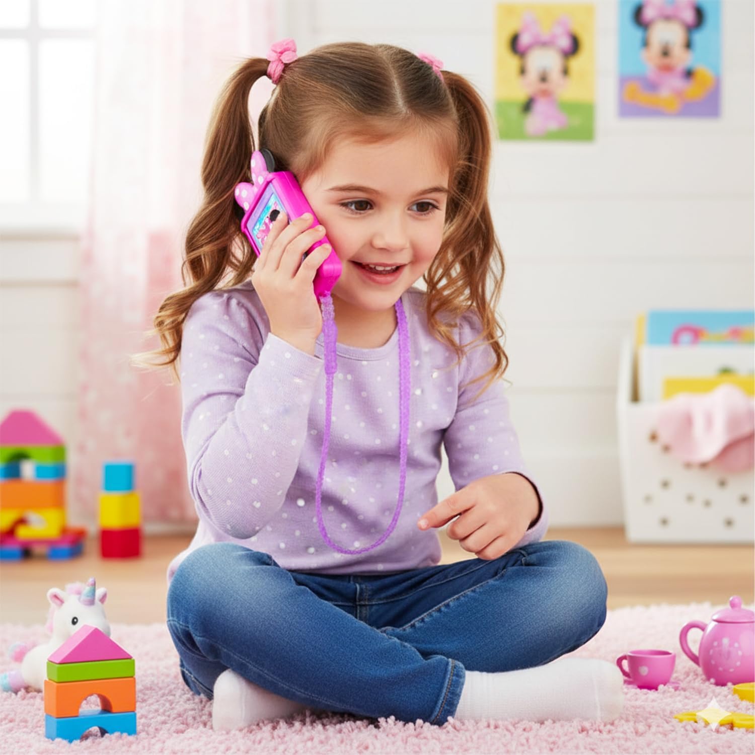 Minnie Mouse Toy Phone Set- Bundle of Disney Cell Toy with Sound Buttons, Wearable Case, Stickers, More | Minnie Mouse Smart Phone for Toddler Girls