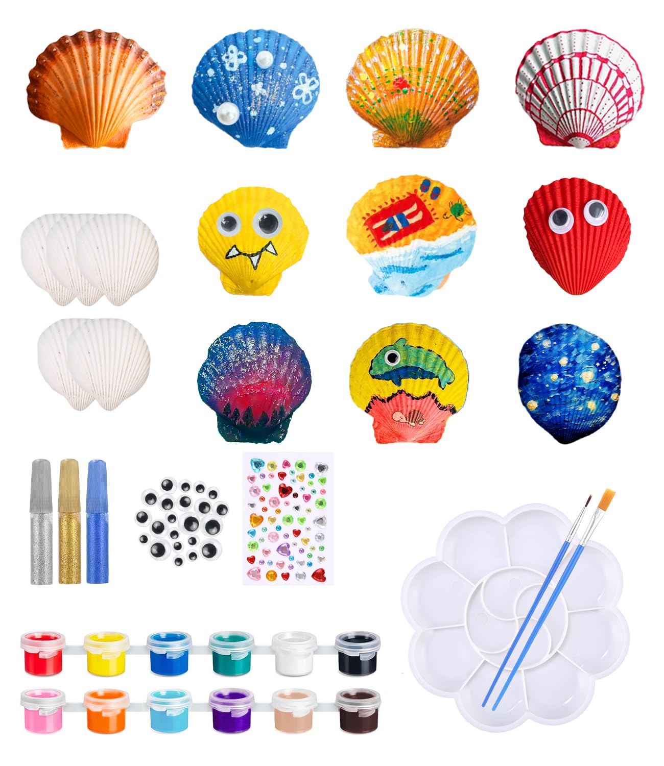 Kit Peinture Coquillages à Décorer – Créatif Et Fluorescent – Cadeau Enfant 5+ Ans – Activité Manuelle Complète