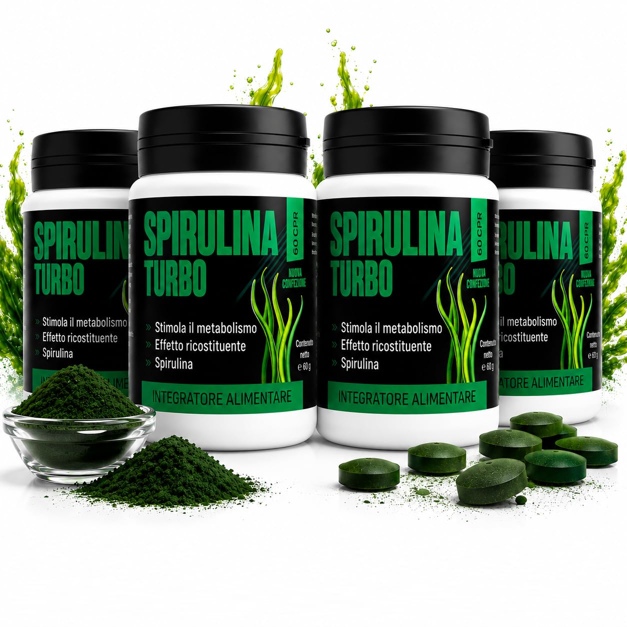 Spirulina Turbo Integratore Alimentare con Spirulina 240 Capsule | Con spirulina ad alto contenuto proteico, supporta il senso di sazietà e il benessere quotidiano.