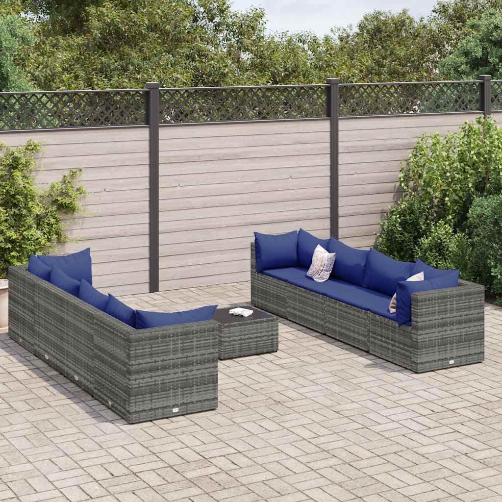 Generico Set Divani da Giardino 9 pz con Cuscini in Polyrattan Grigio,Mobili da Giardino,Set da giardino-3308047