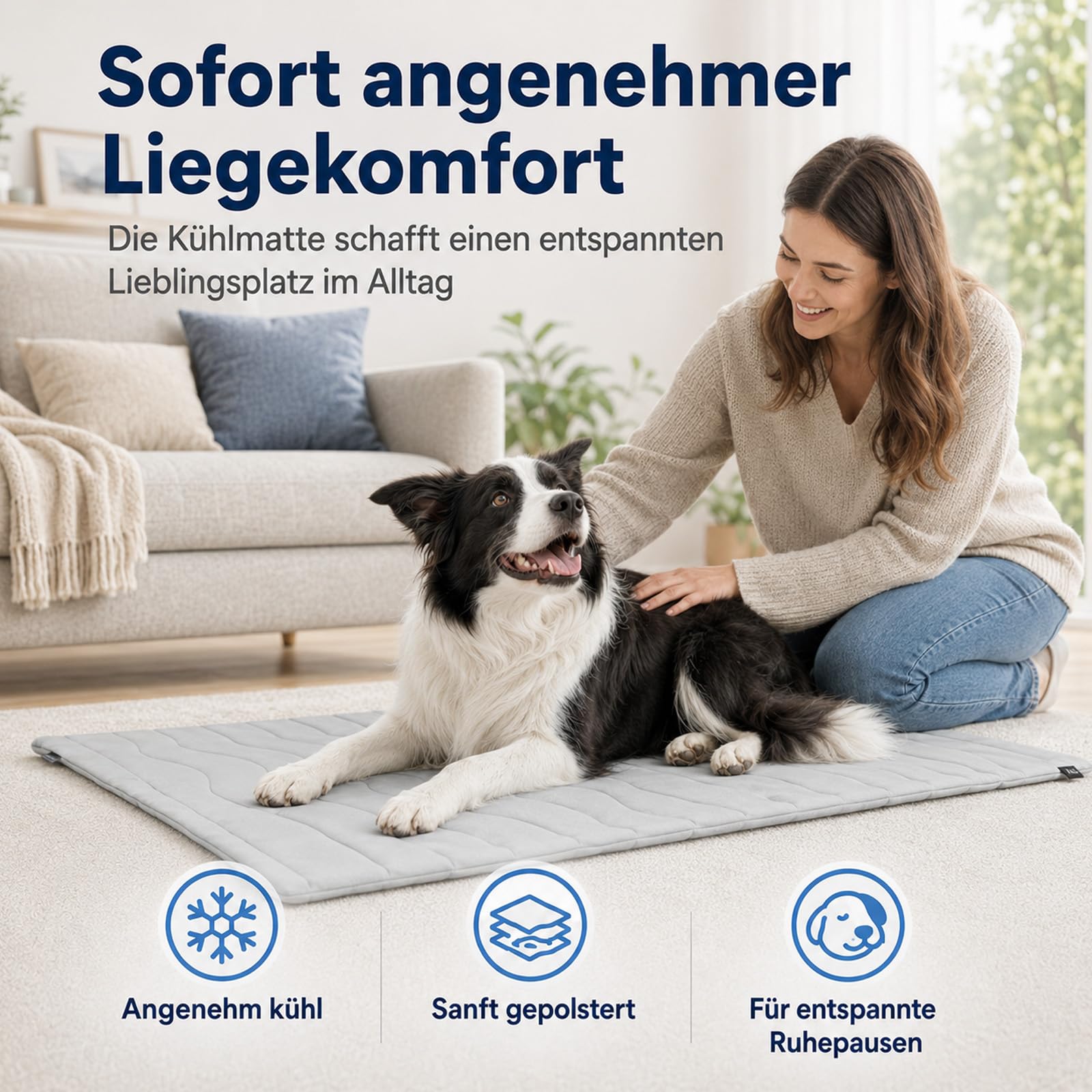 Hunde Kühlmatte, Hundematte – die innovative Kühlmatte für Hunde, kühlmatte hund selbstkühlend, groß & rutschfest, waschbare Hundematte, faltbar, für Sommer, Auto, Garten & Reise (Hellgrau, M)