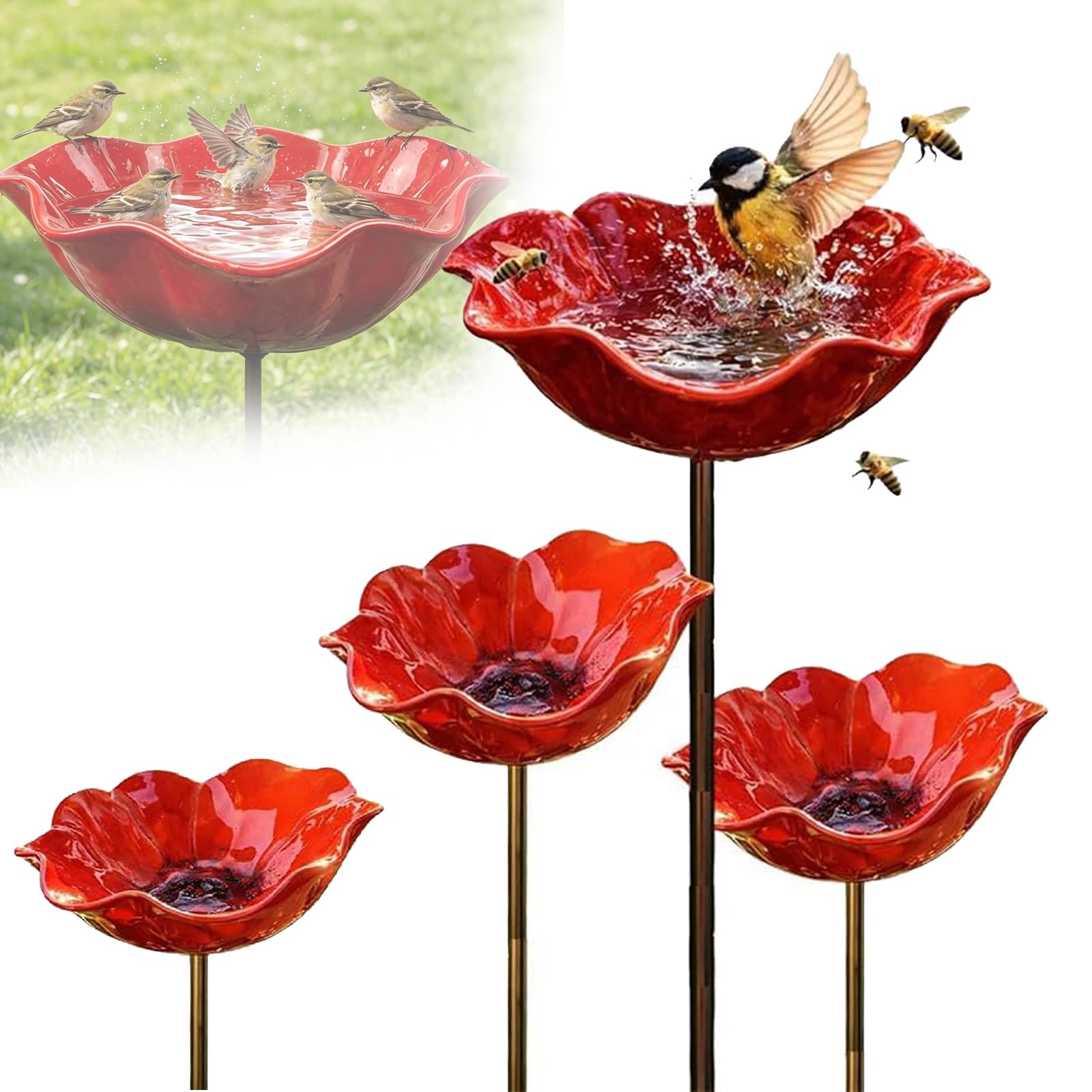 50 * 13cm Metal Flowers for Garden, Flower Bird Feeder, Metal Garden Flowers On Stakes, Metals Bird Bath, Gardens Bird Bath, Metals Bird Feeder, Flower-Shaped Bee Watering Station for Gardens (1pc) — view 10