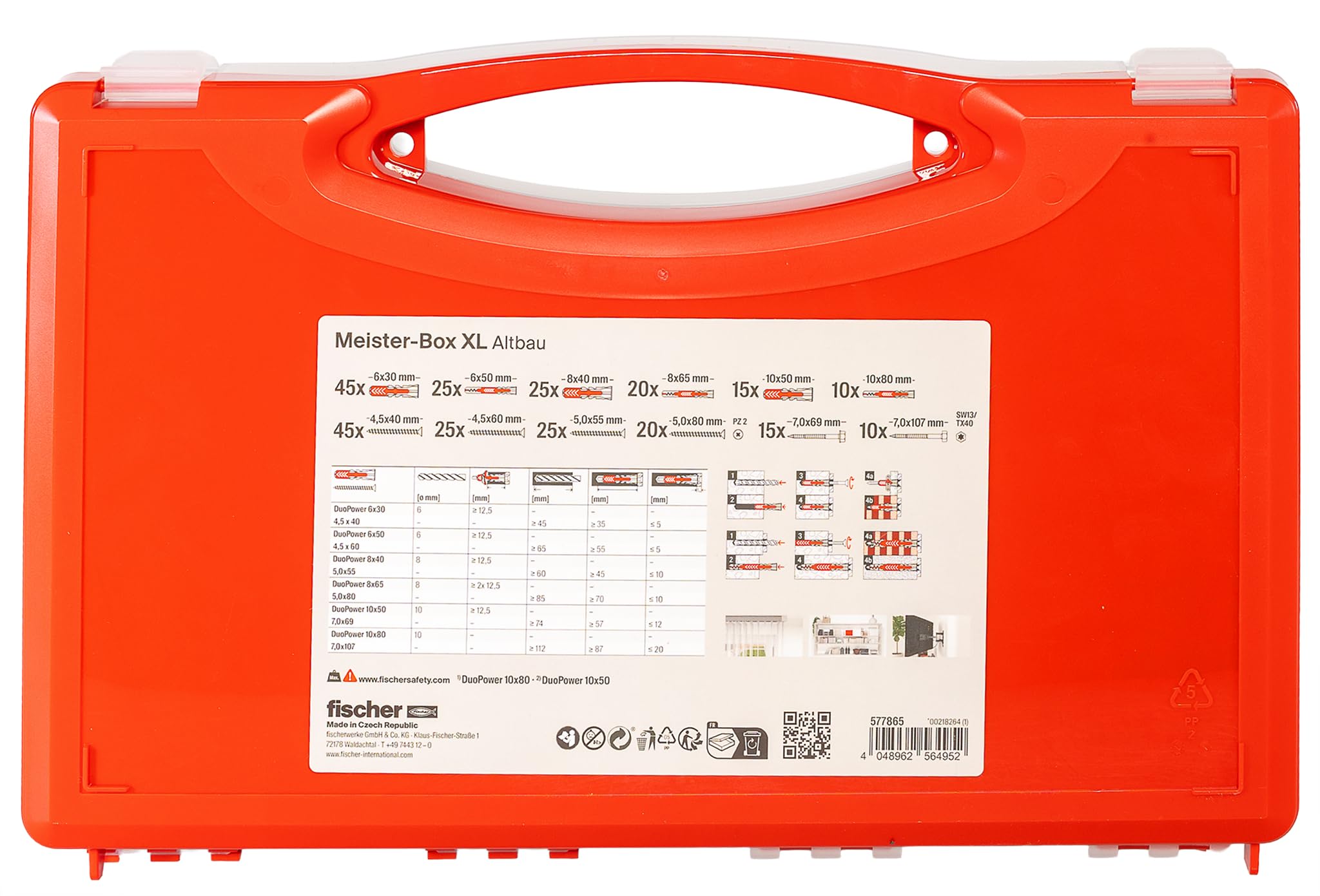 Fischer Meister-Box XL Altbau, 280 pièces de chevilles et vis, diamètre 6-10 mm, longueur 30-80 mm, pour bricoleurs et professionnels, chevilles universelles DuoPower, idéales pour les murs et les