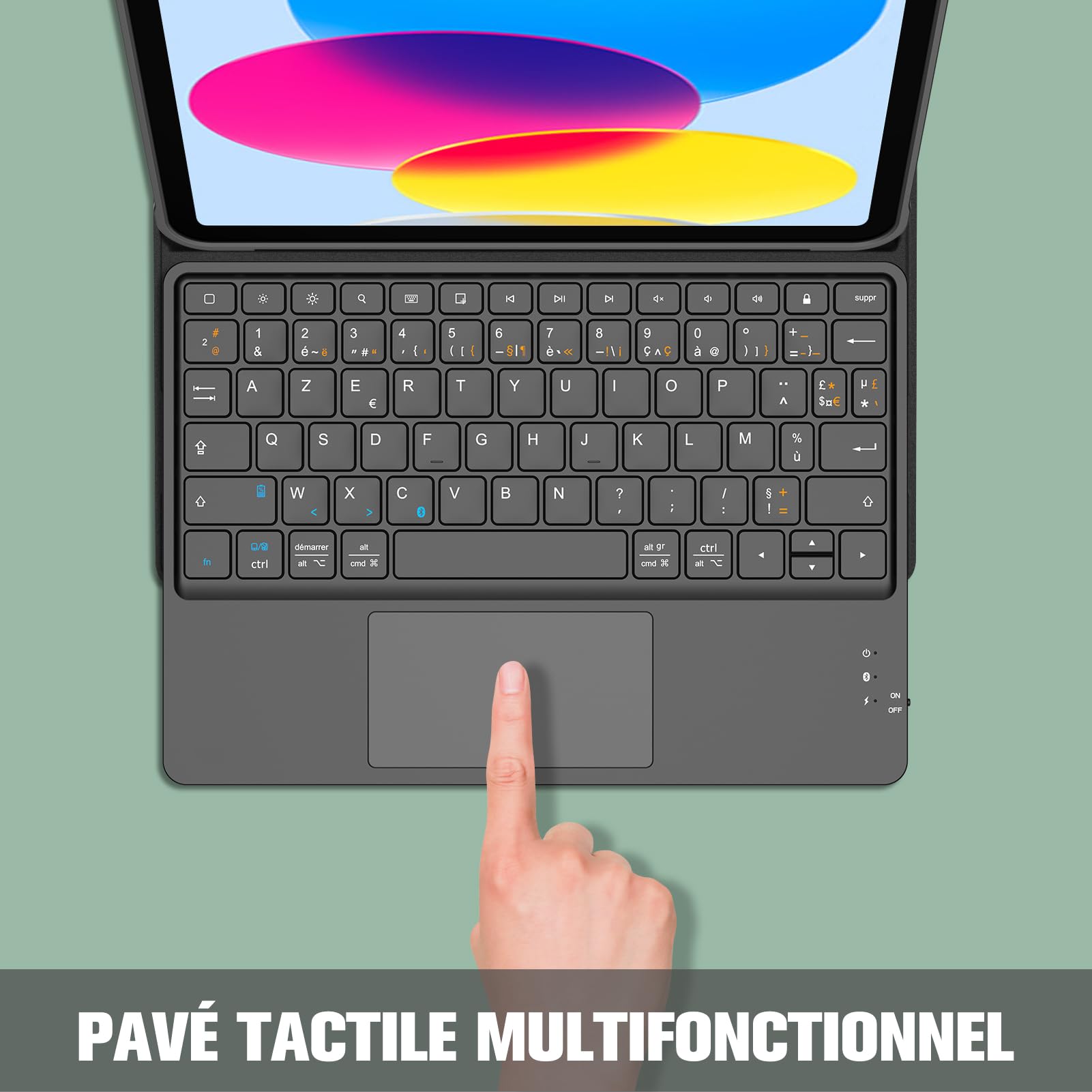FINTIE Clavier sans Fil 10 Pouces - [Pavé Tactile] Léger Ultra-Fin, Clavier Bluetooth AZERTY Français pour iPad, Android Tablette Samsung, Xiaomi/Redmi Pad, Huawei etc, Noir