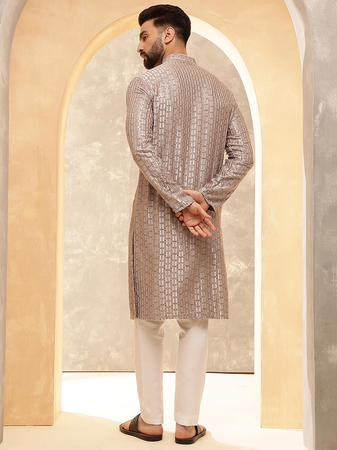 Sojanya (Desde 1958 - Kurta larga de rayón de algodón para hombre, hilo brillante, lentejuelas, solo kurta larga)